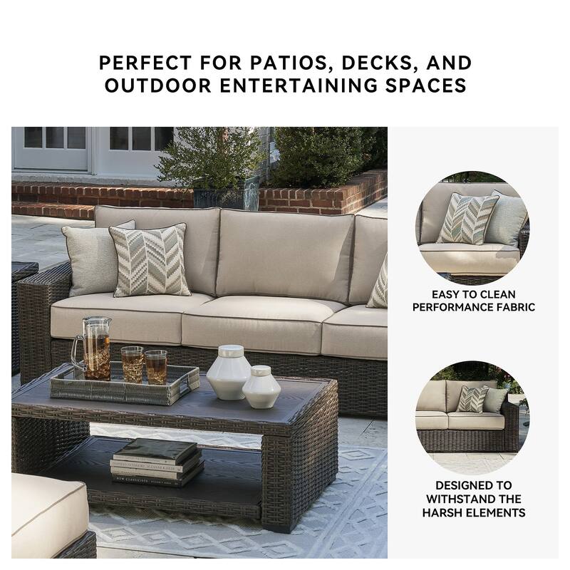 Signature Design by Ashley Coastline Bay Brown Outdoor Sofa with Cushion - 97.38" W x 36" D x 36" H