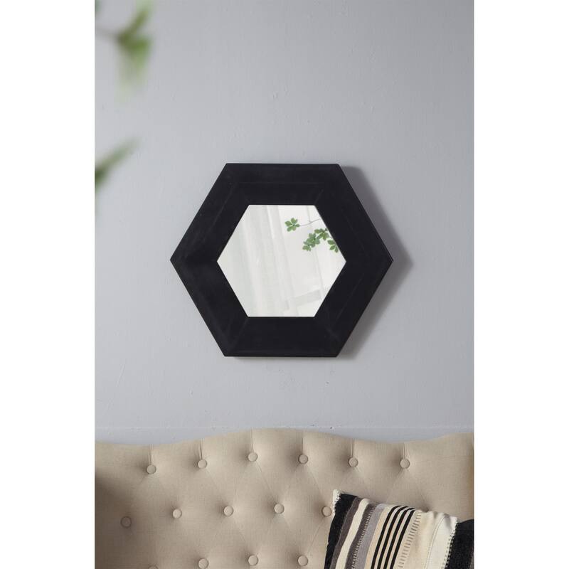 Hexagon Mirror with Natural Wood Frame
