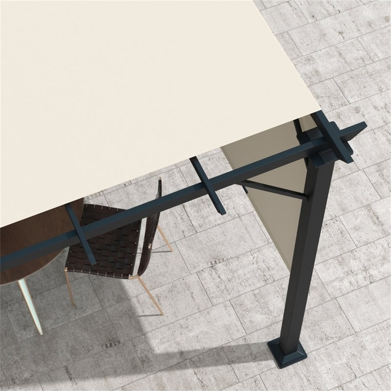 Steel Pergola with Sliding UV Resistant Canopy Outdoor Patio Backyard Garden Shade - 10' L x 10' W x 7.2' H