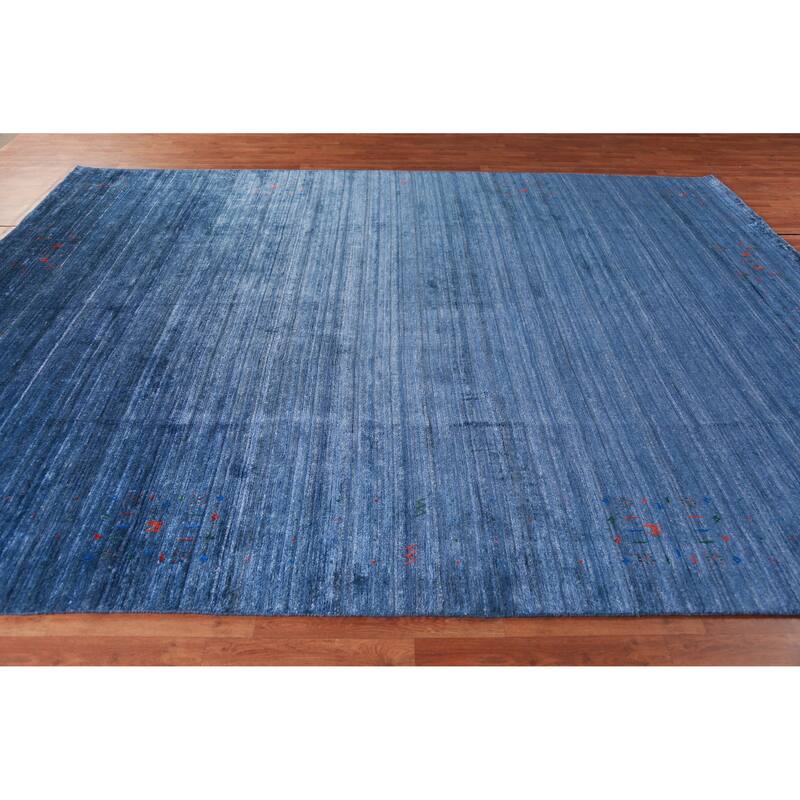 Blue Gabbeh Indian Area Rug Hand-Knotted Silk Carpet - 8'10" x 11'5"