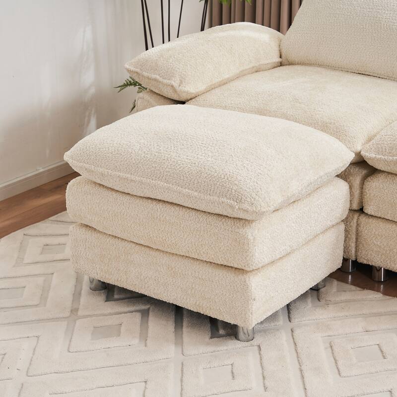 Modern Upholstered Deep 3-Seat Sofa Couch with Ottoman