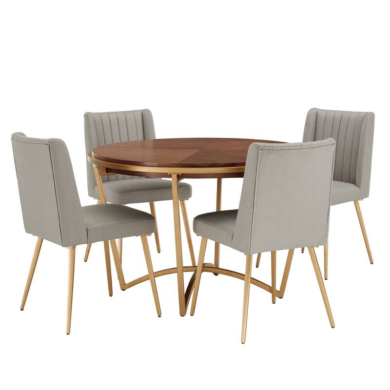Vanderson Natural Wood and Gold Dining Set by iNSPIRE Q Modern - 5-Piece Set - Ash Grey