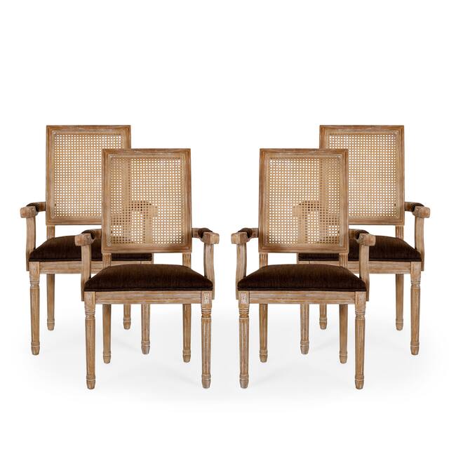 Maria Wood and Cane Upholstered Dining Chair by Christopher Knight Home - 23.75" L x 23.75" W x 39.75" H - Set of 4 - Brown + Natural