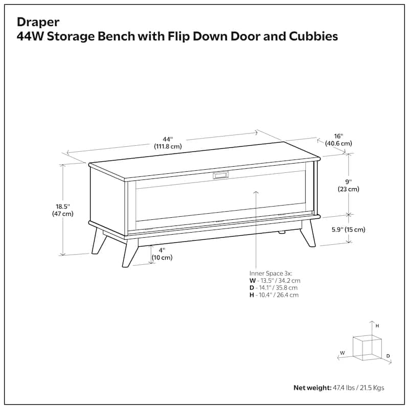 WYNDENHALL Tierney 44" Wide Solid Wood Mid Century Flip-Down Storage Bench in Teak Brown - 16"D x 44"W x 18.5"H