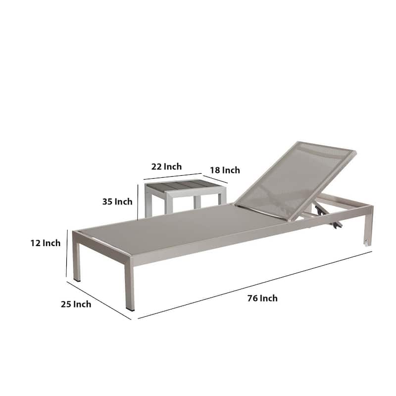 Metal Frame Adjustable Lounger with Side Table, Set of 4, Gray