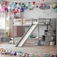 preview thumbnail 1 of 17, Twin over Twin Bunk Bed with Safety Guardrails,Pine Solid Wooden Kids Beds with Slide and Storage Staircase Grey