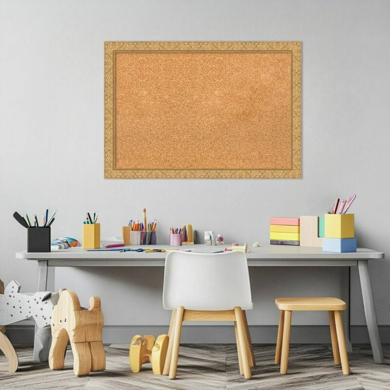 Lila Gold Wood Framed Cork Board - Bulletin Board, Organization Board, Pin Board