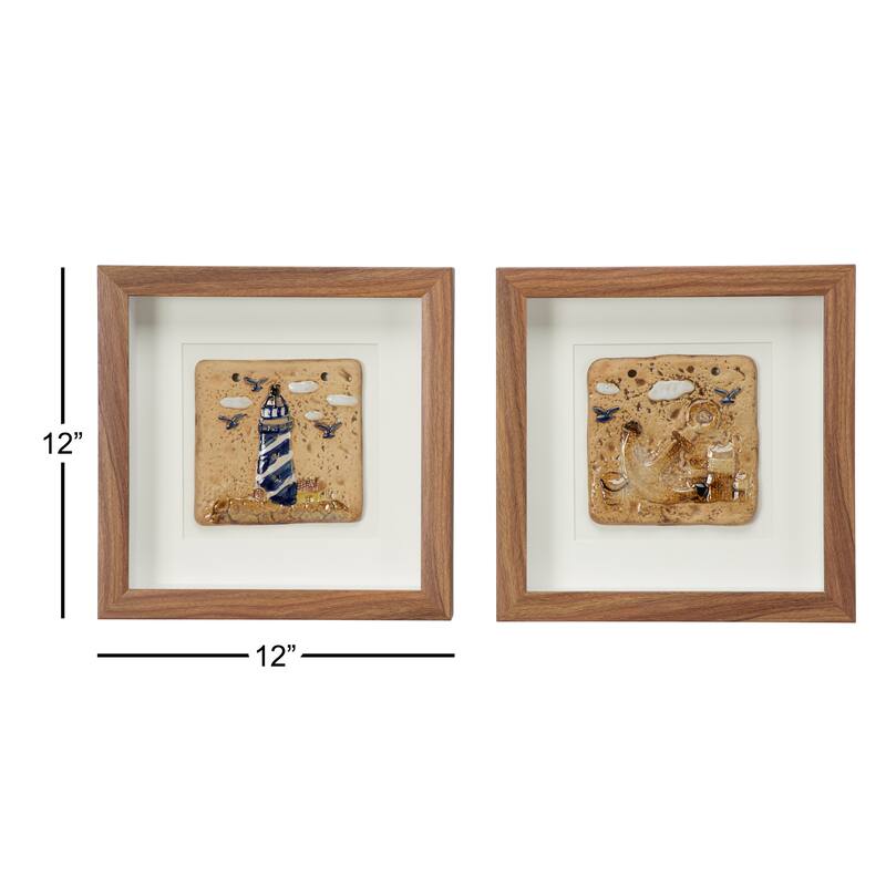Wooden Light House Handmade Shadow Box - Set of 2 Brown - Roche River Decor