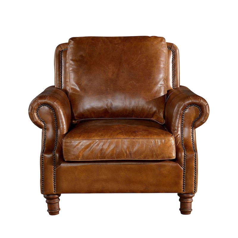 English Rolled Arm - Arm Chair - Leather