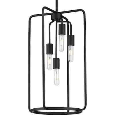 Bonn Collection Four-Light Matte Black Farmhouse Pendant Light - 7.490" x 26.380" x 17.320"