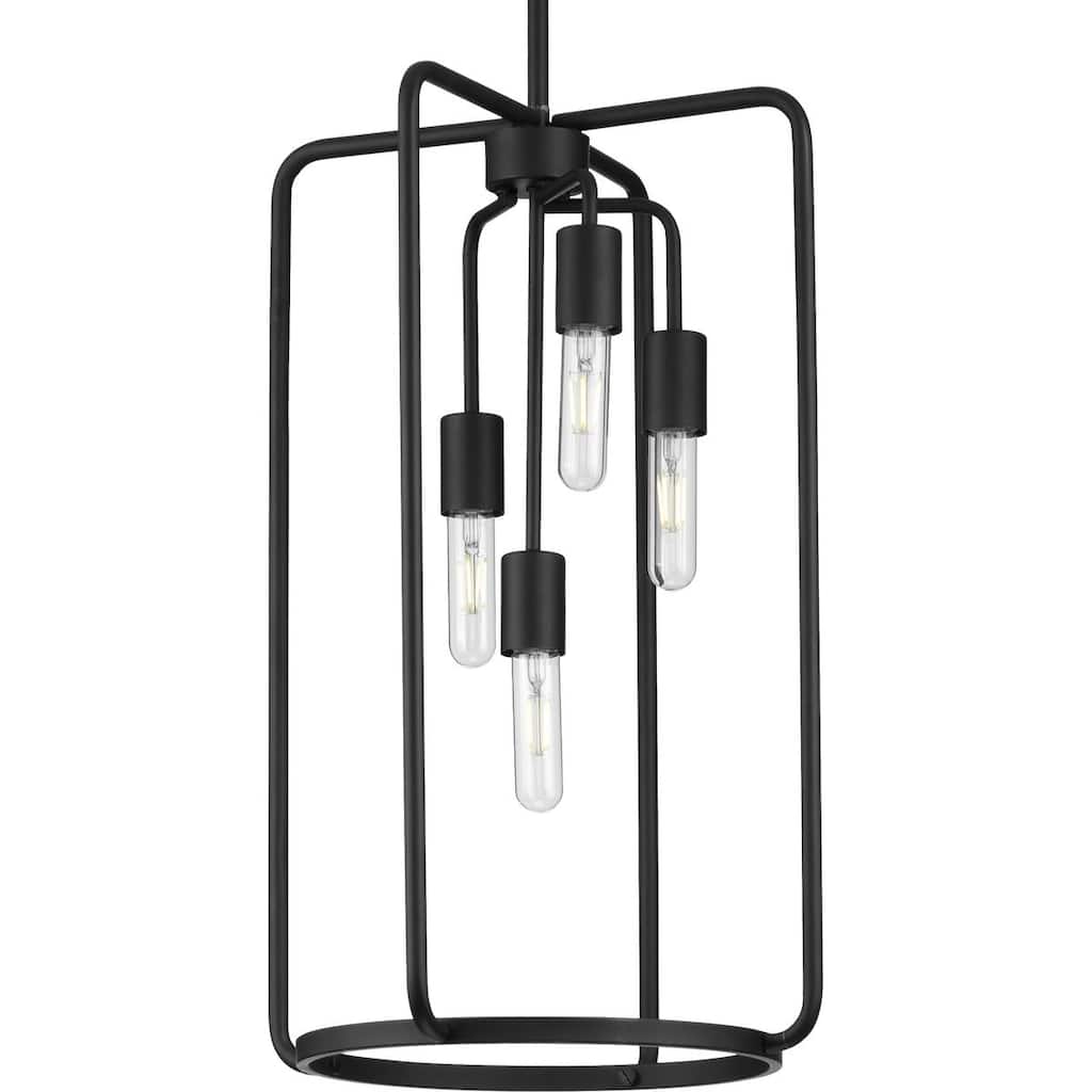 Bonn Collection Four-Light Matte Black Farmhouse Pendant Light - 7.490" x 26.380" x 17.320"