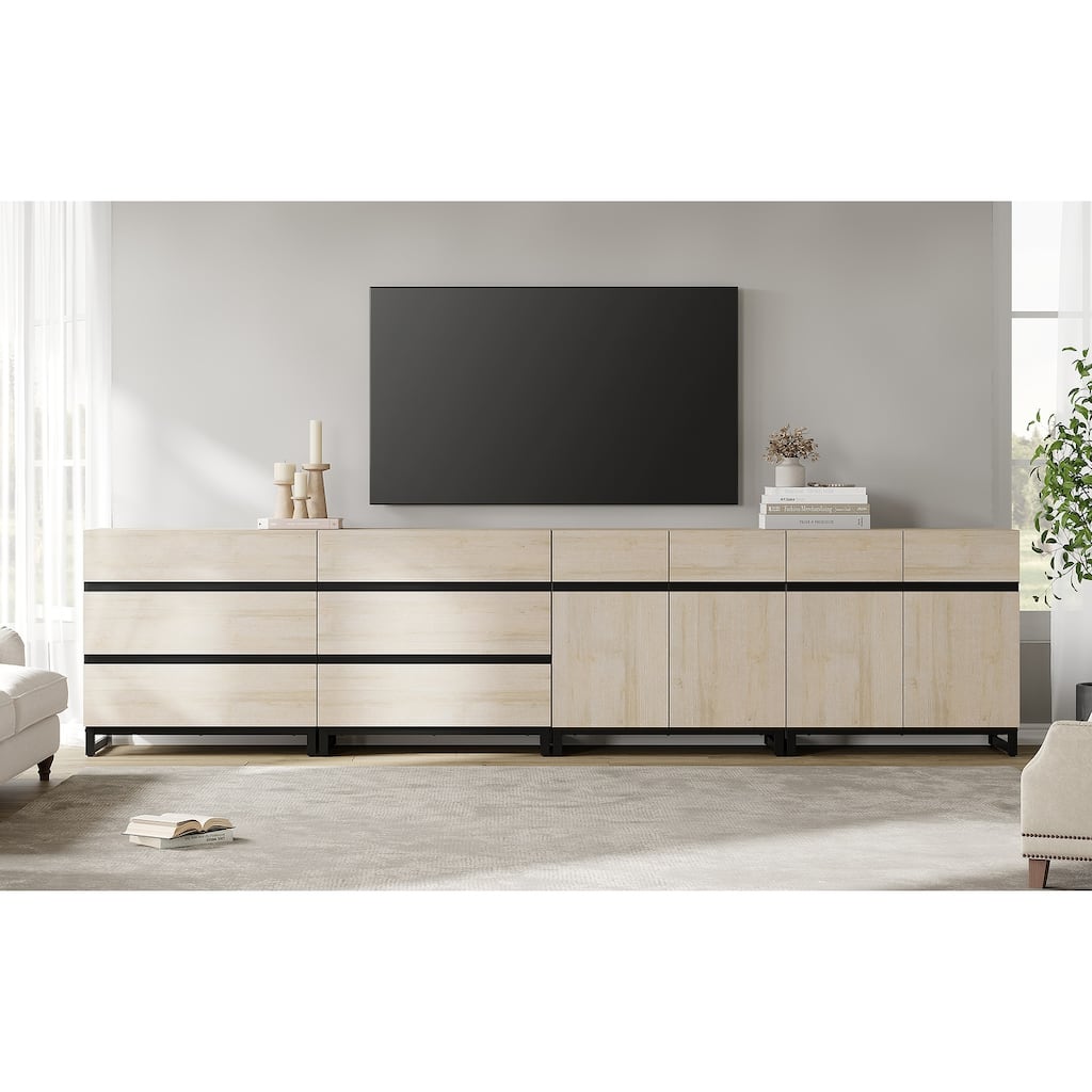 Modern TV Stand for TVs up to 120 Inches, 4-in-1 Entertainment Console with 6 Drawers and Adjustable Shelves, Media Cabinet