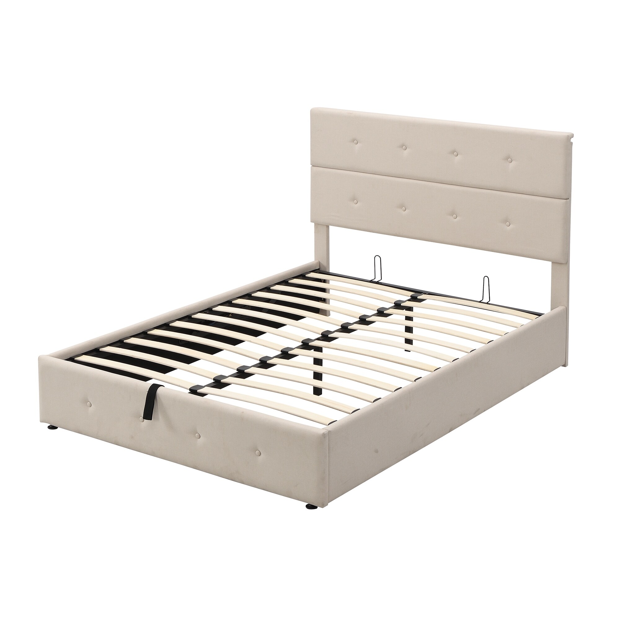 Full Size Platform Bed Metal Frame with Underneath Storage Beige