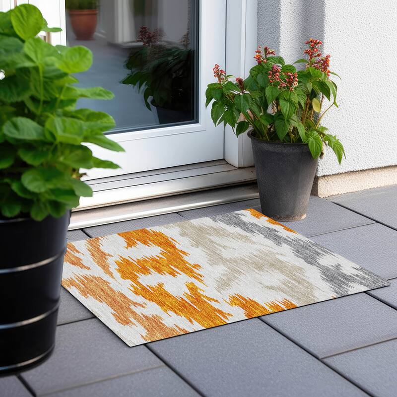 Machine Washable Indoor/ Outdoor Chantille Global Boho Rug - Orange - 1'8" x 2'6"