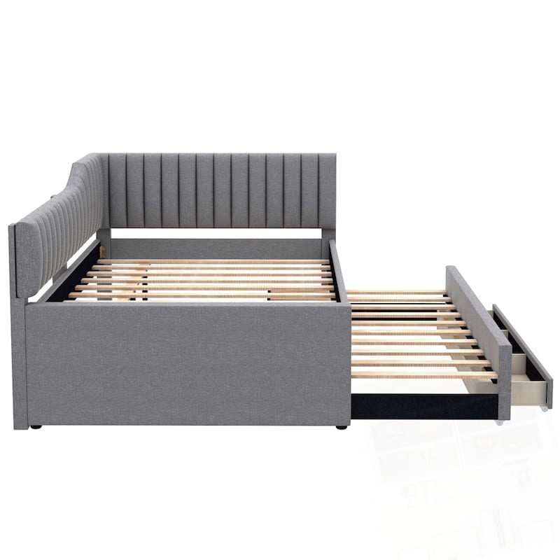 Upholstered Daybed with Trundle and Three Drawers