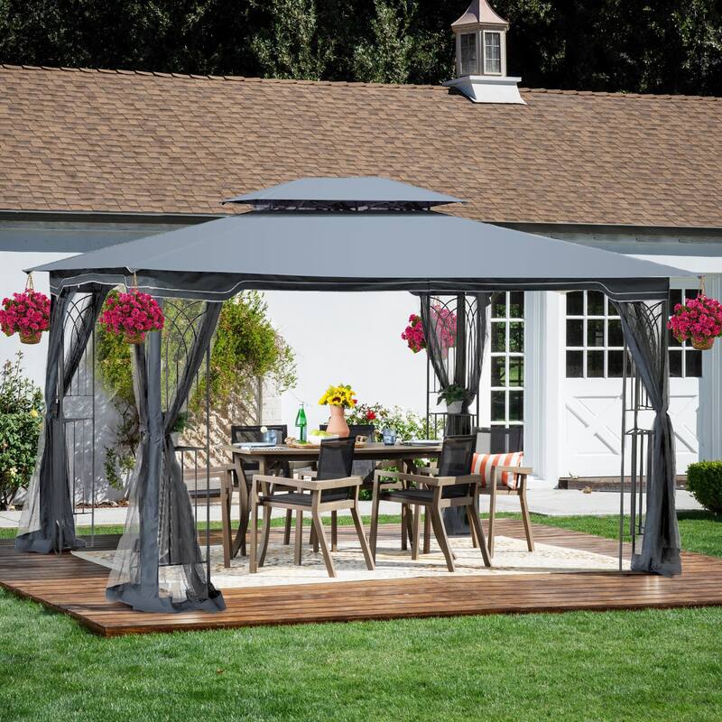 13 x10 Outdoor Gazebo Canopy Tent With Ventilated Double Roof And Mosquito net for Lawn(Detachable Mesh Screen On All Sides)