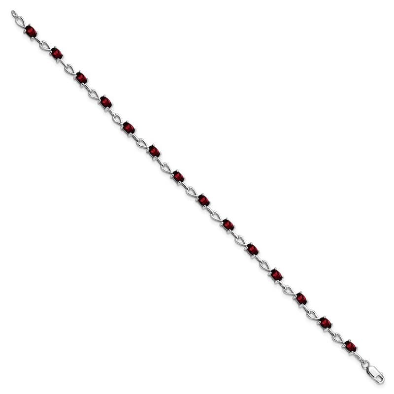 Curata 925 Sterling Silver 7" Emerald-cut Garnet Heart Link Bracelet