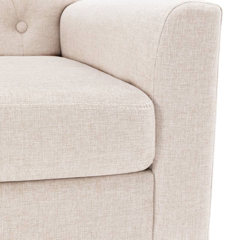 Mid-Century Modern Upholstered Linen Fabric Button Tufted Accent Chair - 28.5 W X 27.25 D X 33.75 H