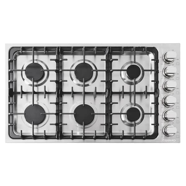 slide 2 of 12, 36 in. Gas Cooktop in Stainless Steel with 6 Italian Made Burners - 36 in.