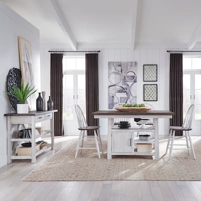 Farmhouse White and Wood Tone 5 Piece Gathering Table Set