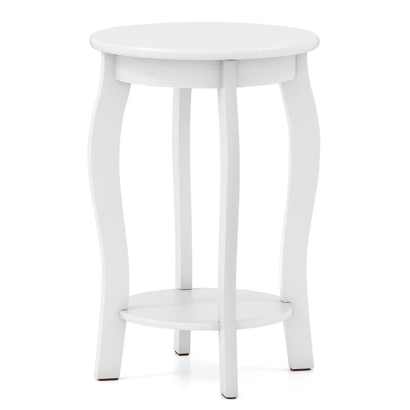 Gymax 2-Tier Round End Table Set of 2 Narrow Sofa Side Nightstand w/