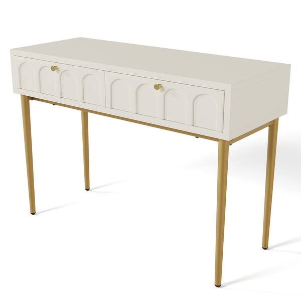 Modern Metal Leg Double Drawer Dressing Table, Combining High-quality Wood  and Metal, Multifunctional Dressing Table - Bed Bath & Beyond - 42524587