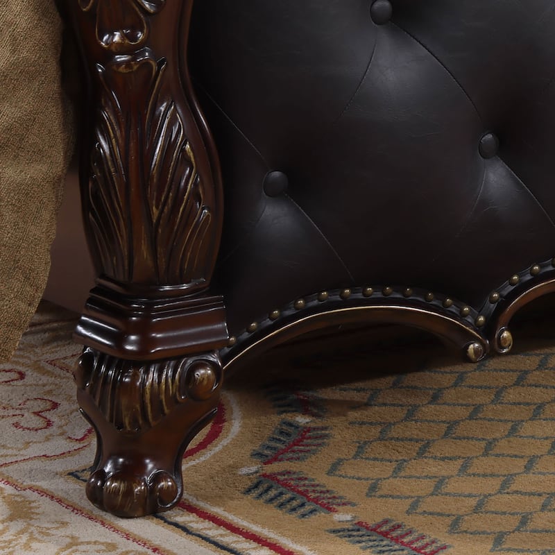 Furniture of America Eugene Traditional Solid Wood Panel Bed with Tufted Leatherette Headboard