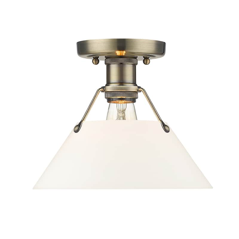 Orwell 1-Light Flush Mount in Aged Brass with Opal Glass - Gold