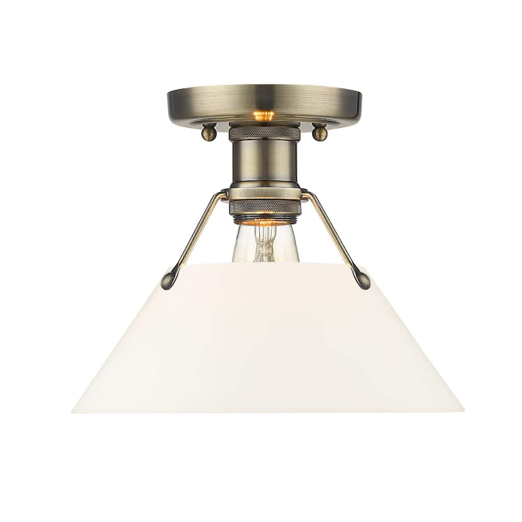 Orwell 1-Light Flush Mount in Aged Brass with Opal Glass - Gold