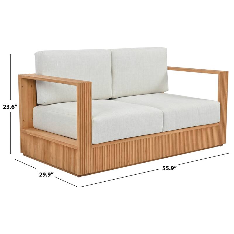 SAFAVIEH Couture Saint Lucia Reeded Teak Wood Patio Loveseat
