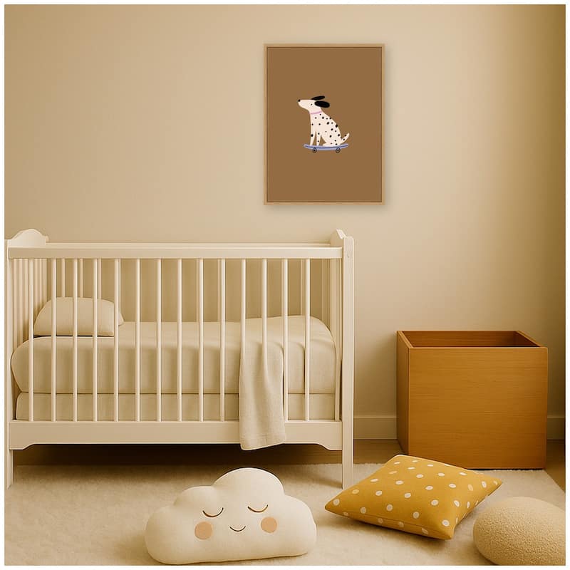 Kate and Laurel Dalmatian Dog on Skateboard by Laura Moss Framed Canvas Wall Art Print