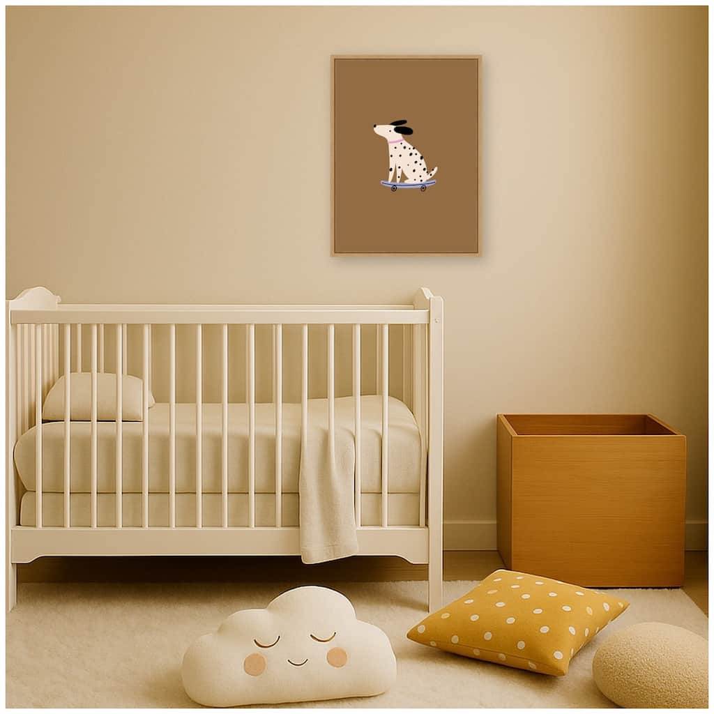 Kate and Laurel Dalmatian Dog on Skateboard by Laura Moss Framed Canvas Wall Art Print