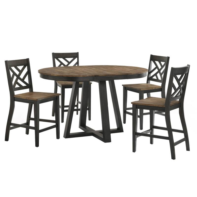 Harper Counter Stool with Lattice Back and 4 Legs, Brushed Brown & Pecan, Set of 2