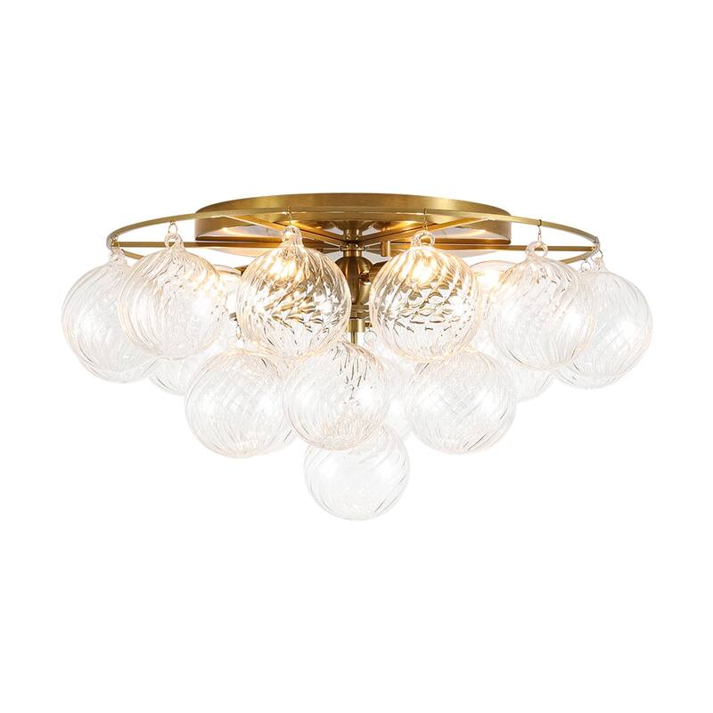 Mid-Century Modern 6-Light Ribbed Glass Globe Bubble Semi Flush Mount