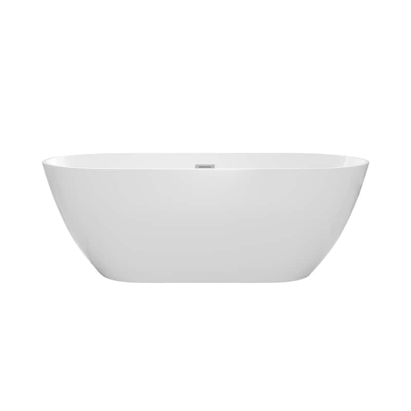 RAINLEX Oval Shaped Acrylic Freestanding Bathtub, Acrylic Glossy White Soaking Tub with Overflow and Pop-up Drain