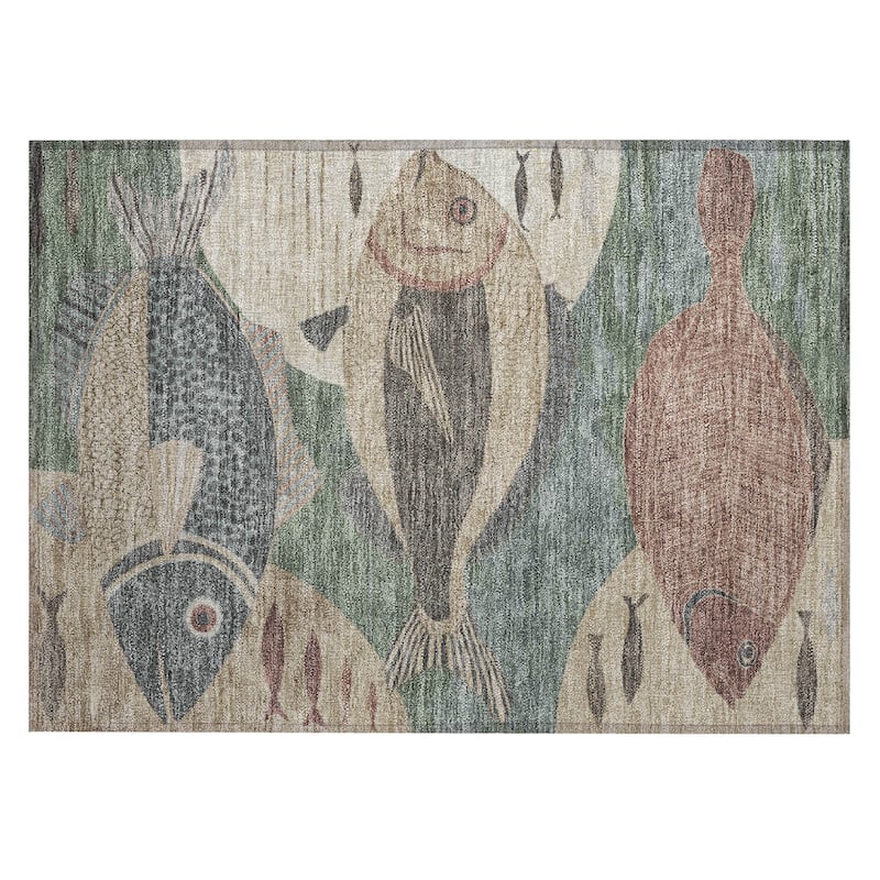 Machine Washable Indoor/ Outdoor Modern Fish Chantille Rug