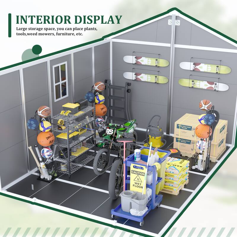 Outdoor Durable Plastic Garden Shed with HD Windows & Waterproof, UV-Resistant Storage Shed Tool Shed for All Seasons