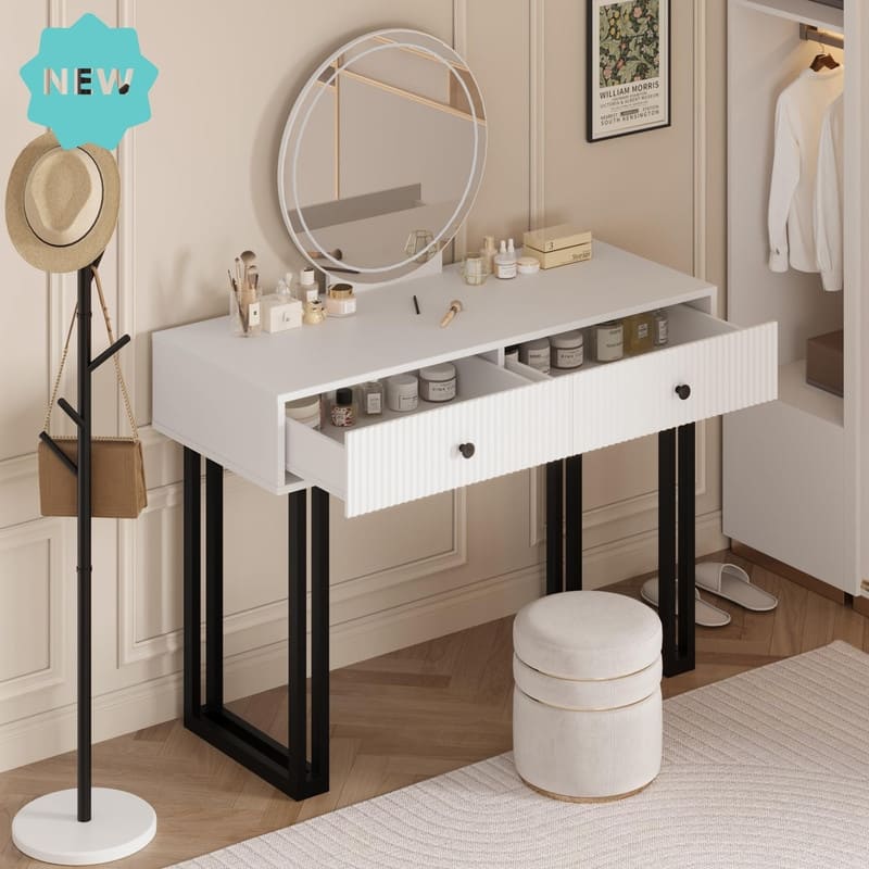 49.2" Vanity Desk with Mirror and Lights, Modern Makeup Table with 2 Drawers