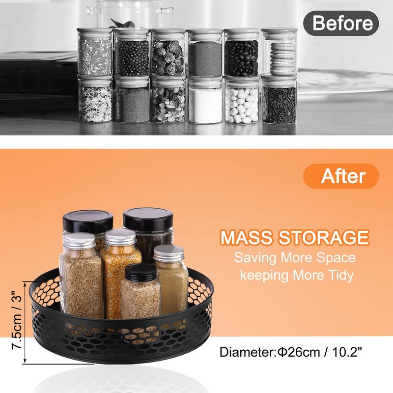 Lazy Susan Turntable Organizer with Turntable Height Adjustable - Black