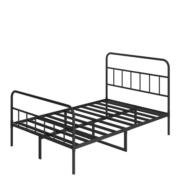 Modern Style Metal Platform Bed with Wave Shape Wooden Headboard for Bedroom