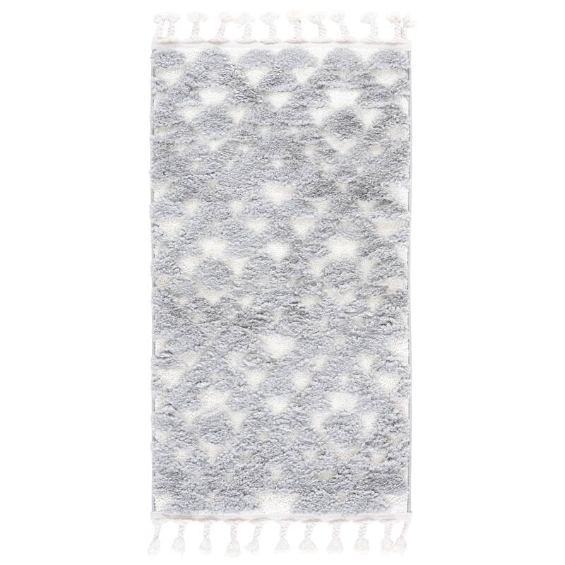 SAFAVIEH Moroccan Tassel Shag Delores 2-inch Thick Rug - 2'3" x 4' - Grey/Ivory