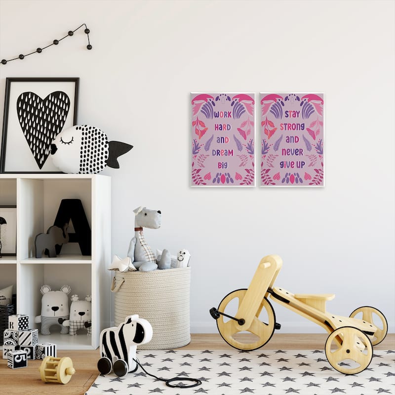 Stupell Purple Motivational Work Hard Wall Plaque Art Design By Julia Fox (Set of 2)