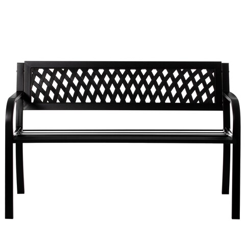 Gardenised Outdoor Steel 47" Park Bench for Yard, Patio, Garden and Deck, Black Weather Resistant Porch Bench, Park Seating