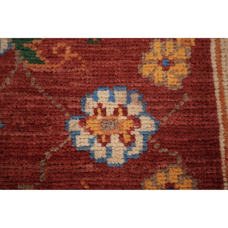Floral Kazak Oriental Foyer Rug Hand-Knotted Orange Wool Carpet - 2'0" x 3'0"
