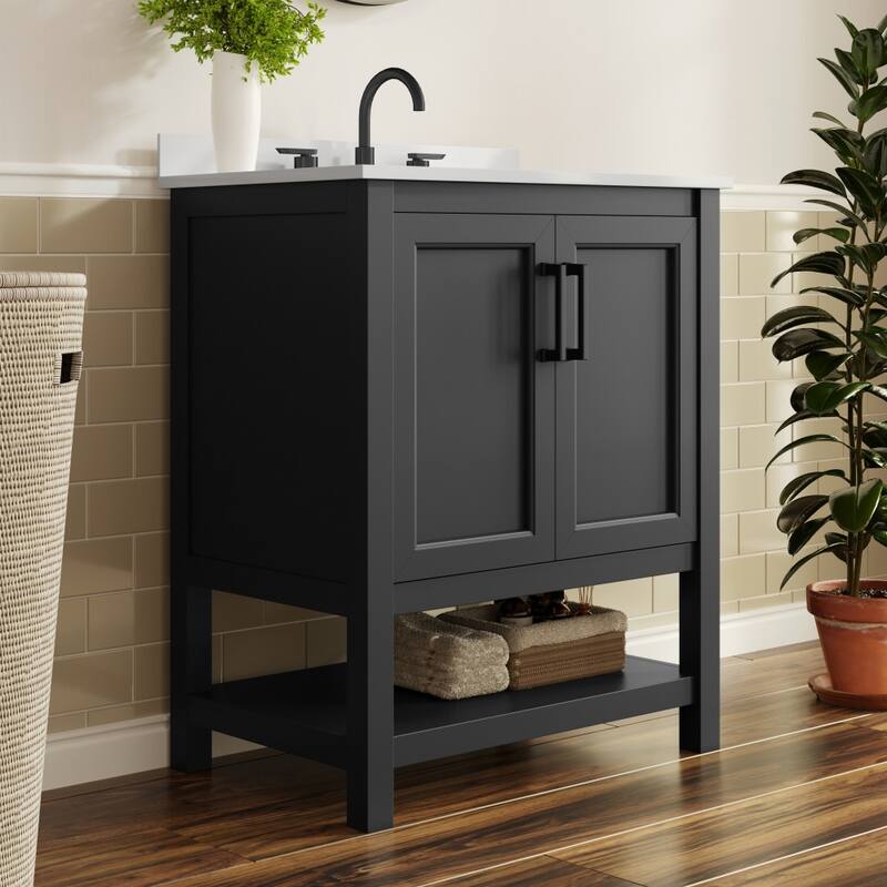 Bathroom Vanity with Undermount Sink and Open Storage Shelf