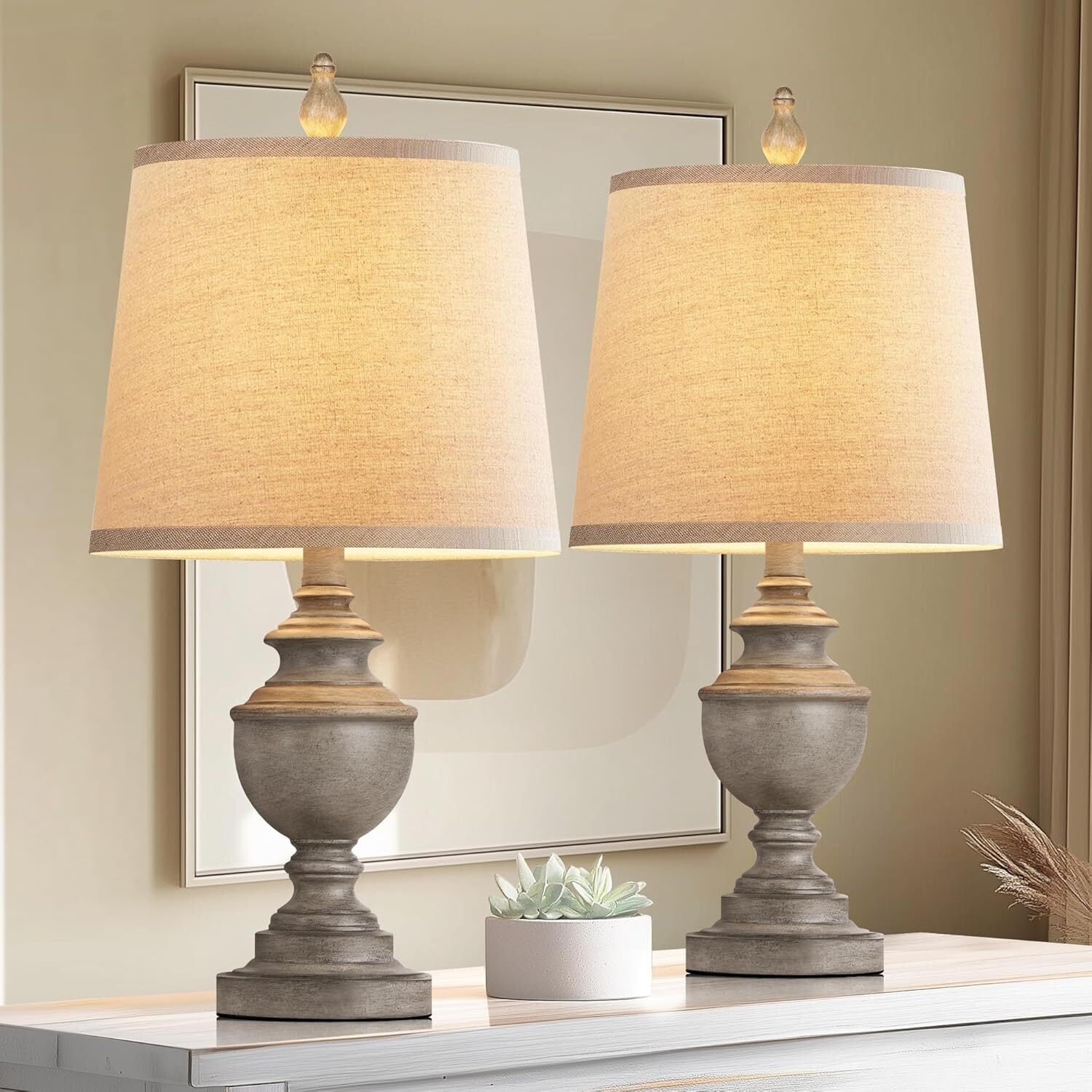 Retro 2-Pack Farmhouse Table Lamps w/ Shades for Bedroom & Living Room