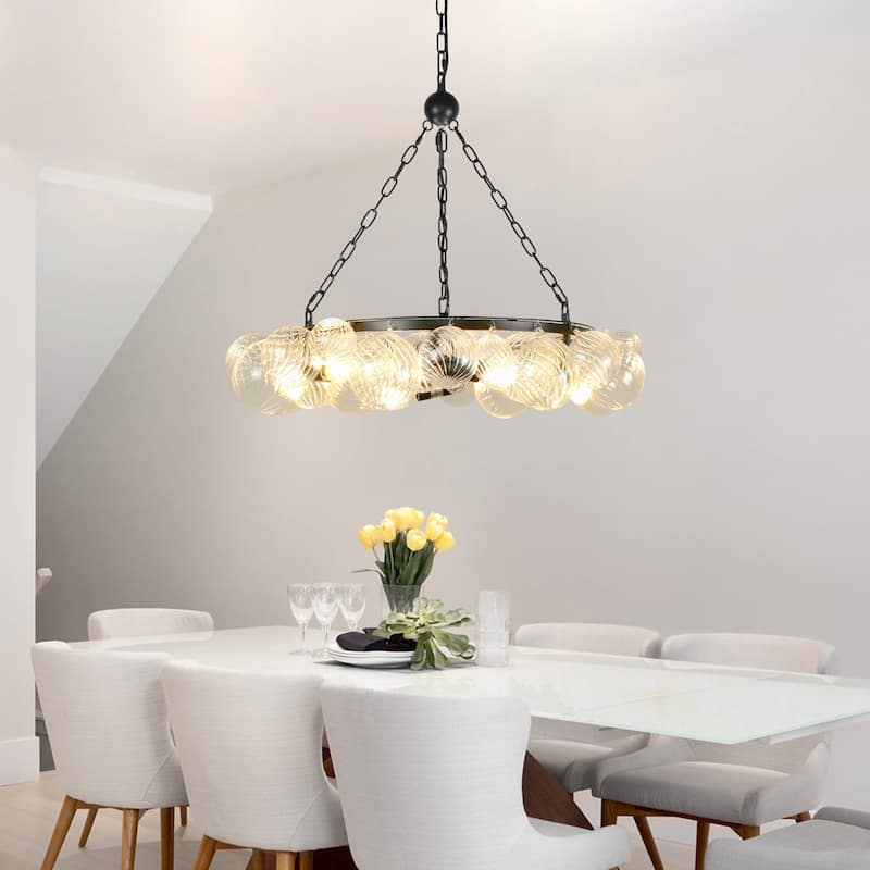 6-Light Metal Chandelier with Glass Shade - N/A
