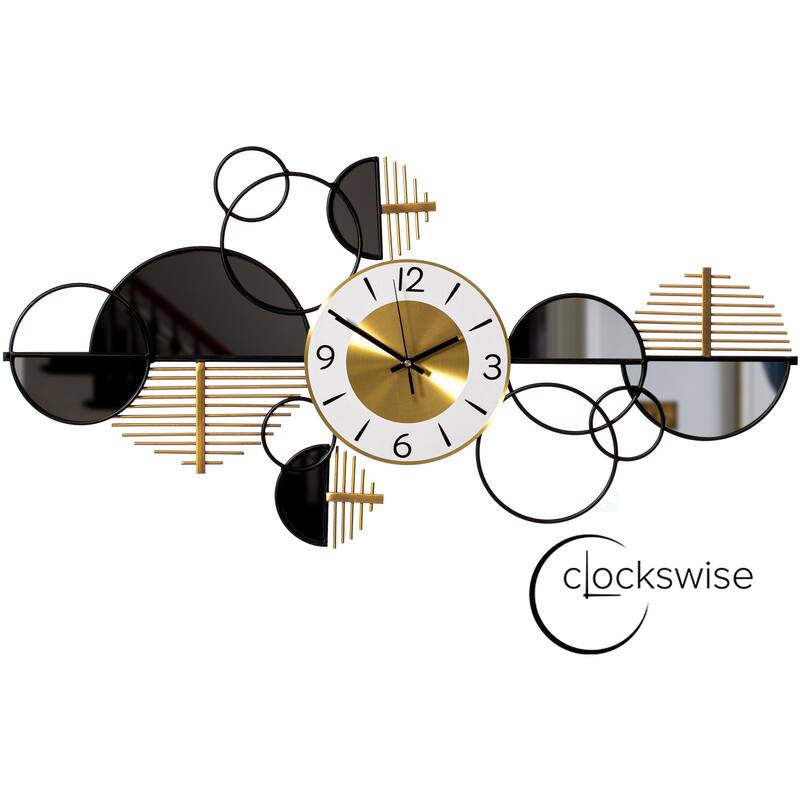 Big half-moon Wall Clock, Unique Metal 32.75” Oversize Timepiece – Mounted vertical or horizontal – Hanging Supplies Included
