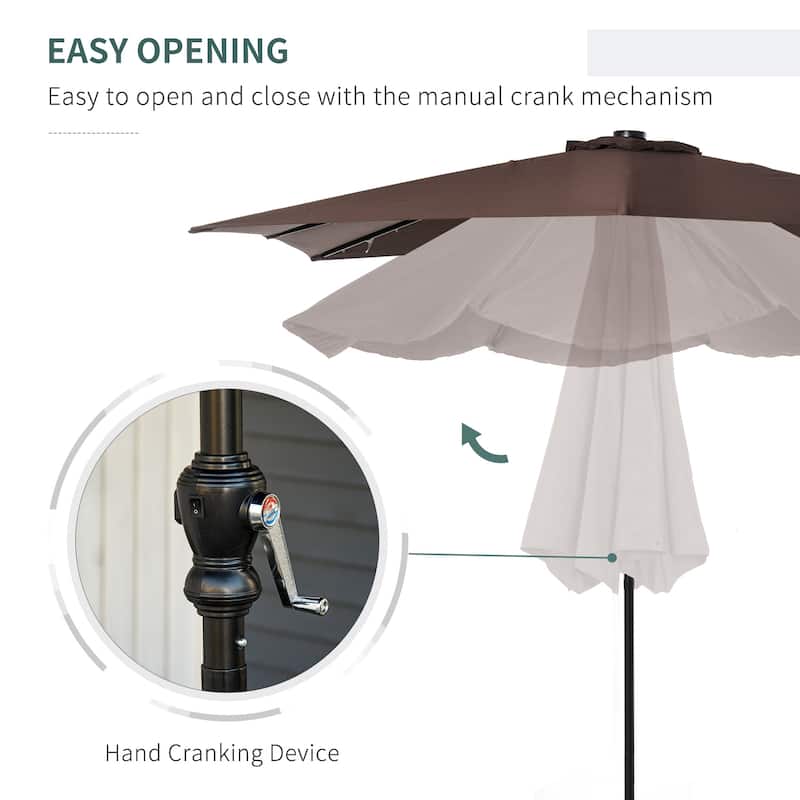 Outdoor LED Lighted 9' x 7' Solar Umbrella with Tilt and Crank
