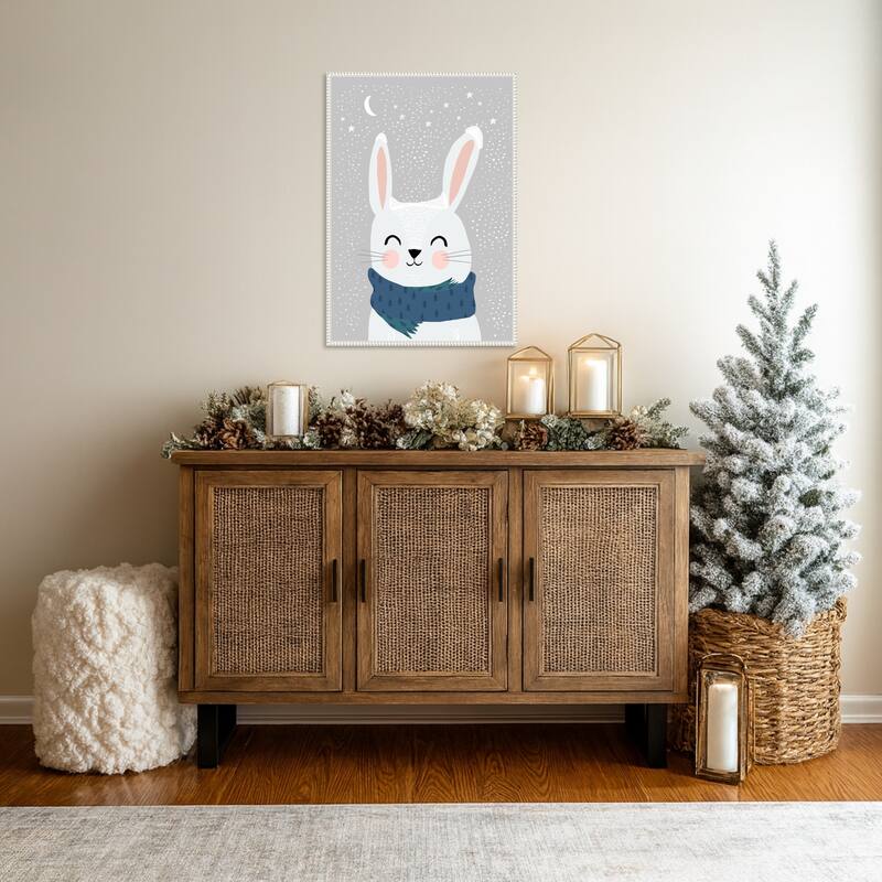 Snow Bunny by Treechild (23 x 33 in.), Framed Canvas Wall Art Print - Sylvie Beaded White